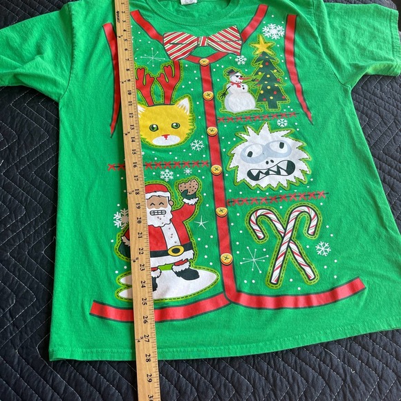 Christmas Shirt Adult Large Green Faux Button Up Short Sleeve Santa Ugly Sweater - Picture 8 of 9